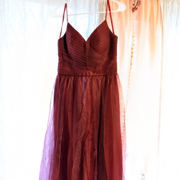 BHLDN Anthropologie Camden Bridesmaid Dress - Burgundy/Red Tulle Backless Maxi - Picture 5 of 5